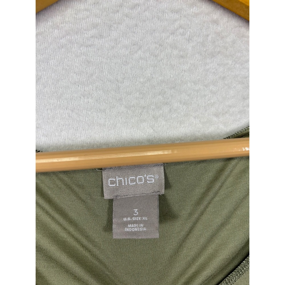 Minimalist Chicos Womens XL 3 Olive Green 100% Modal V-Neck Short Sleeve Top - Picture 3 of 10